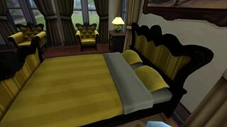 The cougar preys on her husband’s father in a steamy Sims 4 scene
