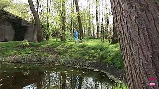 Smoking hot blonde babe loves giving threesome blowjobs outdoors, but I can't get enough