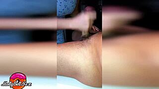 Sexy blonde gives handjob to big cock instead of dinner, cumming hard