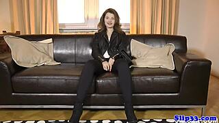 Eurobabe in Skirt Teasing Old British Guy