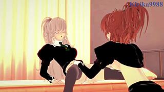 shizuma hanazono and nagisa aoi intense lesbian play in strawberry panic hentai