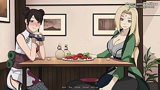 Naruto kunoichi tsunade and tenten perform handjob and foot job in public restaurant