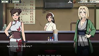 Naruto kunoichi tsunade and tenten perform handjob and foot job in public restaurant