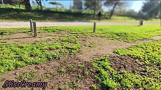 Flashing My Cock Publicly in Park, Stepdaughter Helps Me Cum in Risky Real Sex