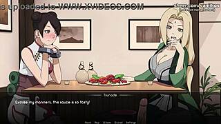 Naruto kunoichi tsunade and tenten perform handjob and foot job in public restaurant