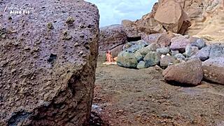 Beach Handjob on Exhib Trip, Spying Two Girls Flashing in Parking Lot