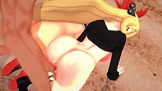 Pokemon adventure with flannery and cynthia on the beach.