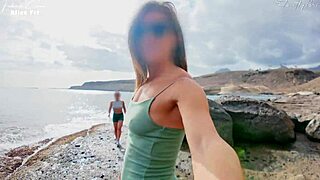 Beach Handjob on Exhib Trip, Spying Two Girls Flashing in Parking Lot