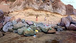 Beach Handjob on Exhib Trip, Spying Two Girls Flashing in Parking Lot