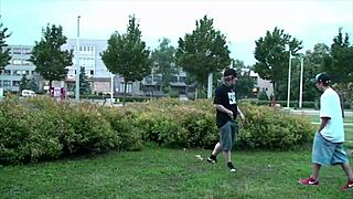 Pretty Alexis Crystal Banged on the Street by Two Teens in Public Orgy