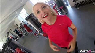 German teen gets pounded after a sweaty workout at McFit. this skinny blonde takes it hard!