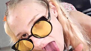 Horny girl deepthroats huge cock, licks balls, creampie