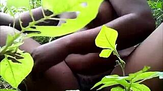 tribal african ebony girl licks pussy with dildo in wood