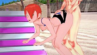 grown gwen tennyson has bikini sex on the public beach with ben watching