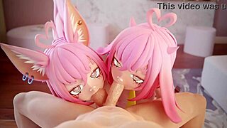 two slutty anime girls sucking your cock right now