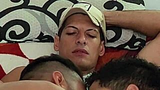 Does delivery guy fuck two twinks bareback with big asses?