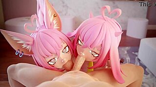 two slutty anime girls sucking your cock right now