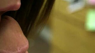 That daring woman is getting fucked right in the shop, sucking cock like crazy