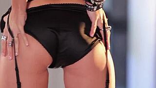 Glamorous blondie sascha aleksander removes her sexiest black lingerie