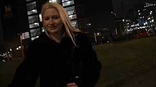 Blonde British Babe Flashes Tits Downtown at Night