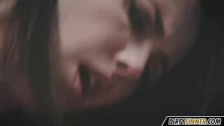 Romantic sex with a cute brunette girlfriend riding hard