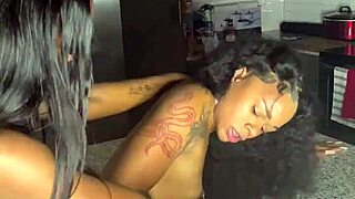 Ebony Lesbian Friends Fuck with Strapon and Cunilingus