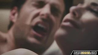 Romantic sex with a cute brunette girlfriend riding hard