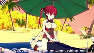 Houshou Marine Fucking on Sex Beach in 3D Cartoon