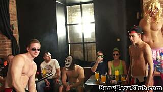 Tattooed euro stripper performs at party