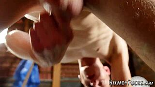 gay wrestler gets ass jizzed after bareback fight and blowjob.