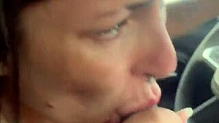 prostitute sucks dick and gets facial while driving
