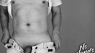 Retro Sports Guy Strokes Big Fat Cock to Hands-Free Ejaculation