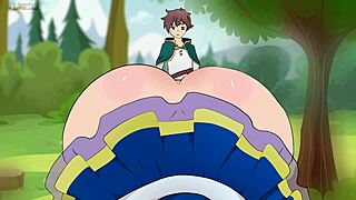 Heart Pounding as Aqua Seduces Kazuma in Tiny Skirt Hentai.