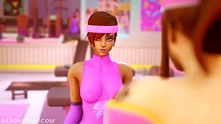 anime lesbians engage in intense training session together