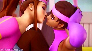 anime lesbians engage in intense training session together