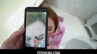 Povmum redhead milf stepmother sophia locke making blowjob video for fans with big ass and pussy.