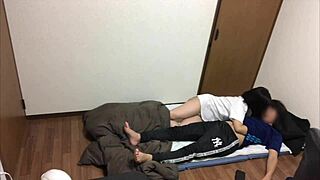 asian couple having perverted sex in bedroom while kid's out