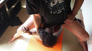 I bent over for rimjob deepthroat quickie. Lover eats pussy, cums on face.