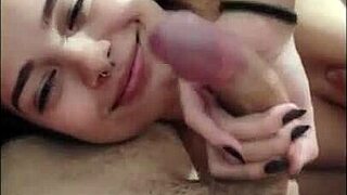 white moon gives a deepthroat blowjob to her gay brunette boyfriend to warm up in the cold pov session