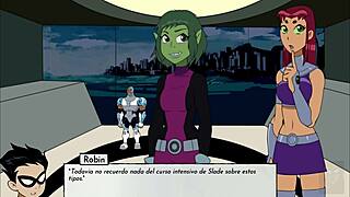 Kitten Breaks Starfire's Ass in Anal Scene with Raven Waiting