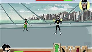 Kitten Breaks Starfire's Ass in Anal Scene with Raven Waiting