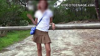 skinny teen flashes her shaved pussy and ass in public upskirt at the beach!