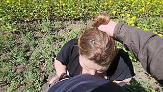 Hey, check this chubby cutie giving an outdoor blowjob with juicy nipples!