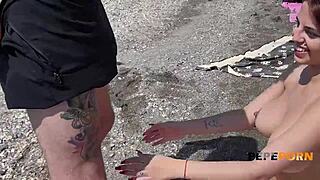 Alice Fantasy strips for public nudity and gets drilled hard at beach