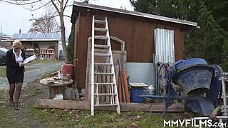 Sexy Blonde Babe Facialized Hard by Worker