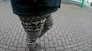 norwegian leggings in outdoor fetish setting