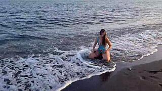 anaduro12 gets super naughty on the beach showing off her teen ass in public