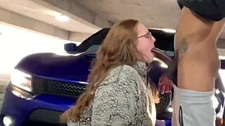 mia dior gets fucked in a public parking garage, outdoor and risky.