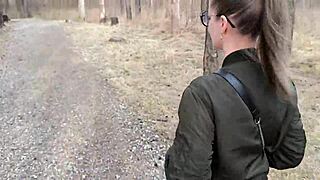 i met a nympho in the forest who jerked me off to orgasm. cute slut with glasses deepthroated outdoors.