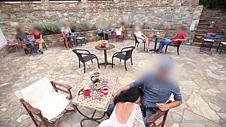 Public extreme I pulled giant cock in restaurant handjob